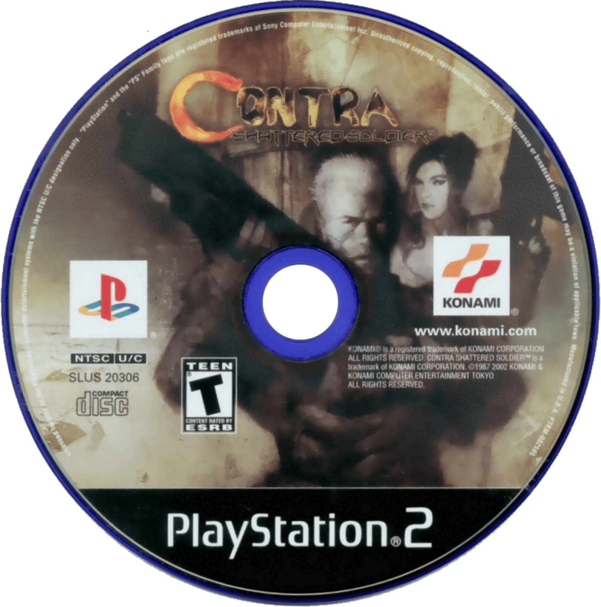 Contra: Shattered Soldier for PlayStation 2 with side-scrolling run-and-gun action and classic shooter gameplay disc