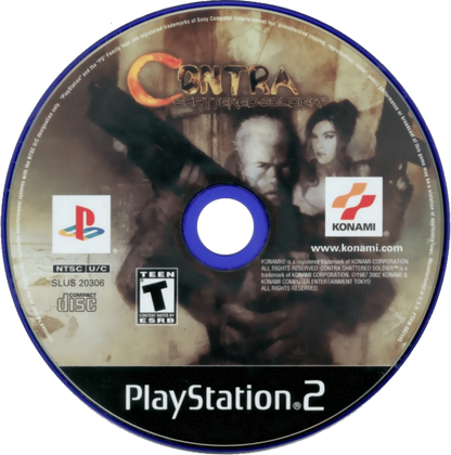 Contra: Shattered Soldier for PlayStation 2 with side-scrolling run-and-gun action and classic shooter gameplay disc