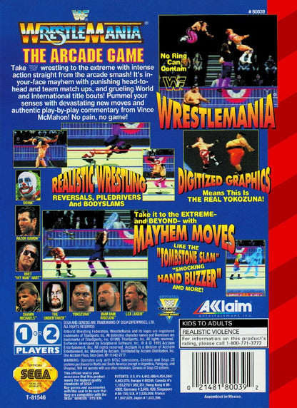 WWF Wrestlemania: The Arcade Game back cover art for Sega Genesis (GEN) video game