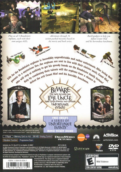 Lemony Snicket's A Series of Unfortunate Events back cover art for PlayStation 2 (PS2) video game