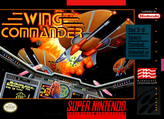 Wing Commander retro SNES video game Wing Commander sci fi space combat flight simulation interstellar warfare arcade style action gameplay console title Super Nintendo release cover art