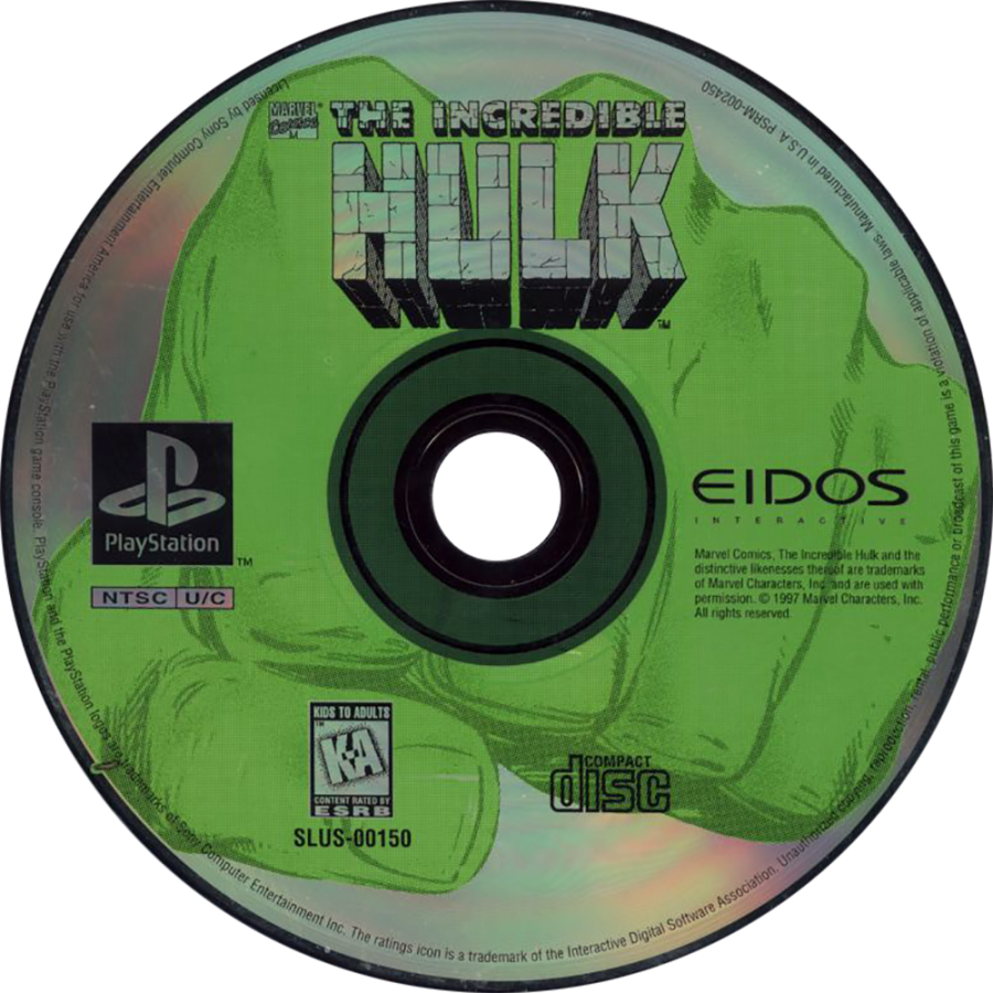 Incredible Hulk: The Pantheon Saga retro superhero action fighting game for PlayStation 1 (PS1) disc