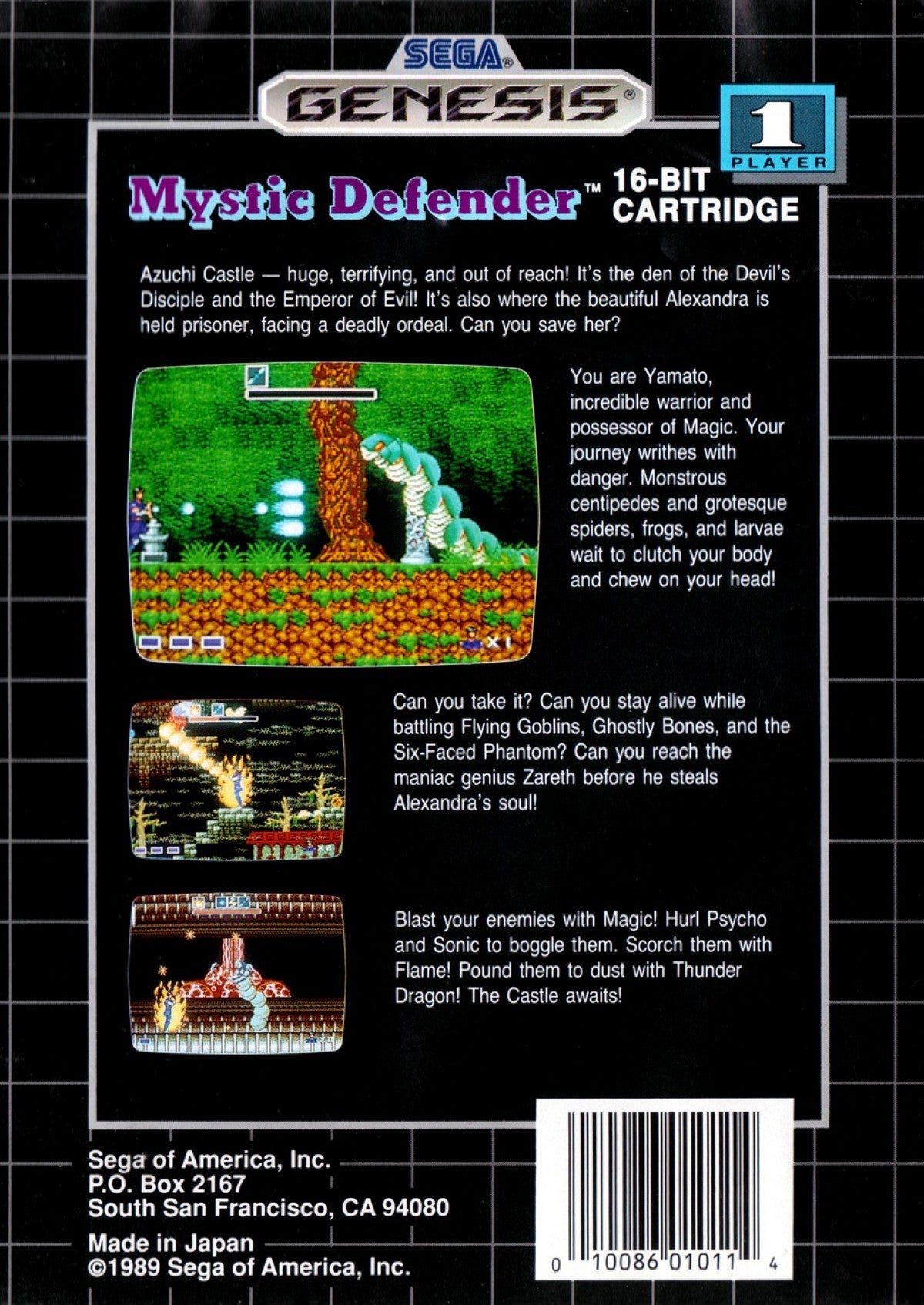 Mystic Defender Sega Genesis retro video game action platformer back of case (1989)
