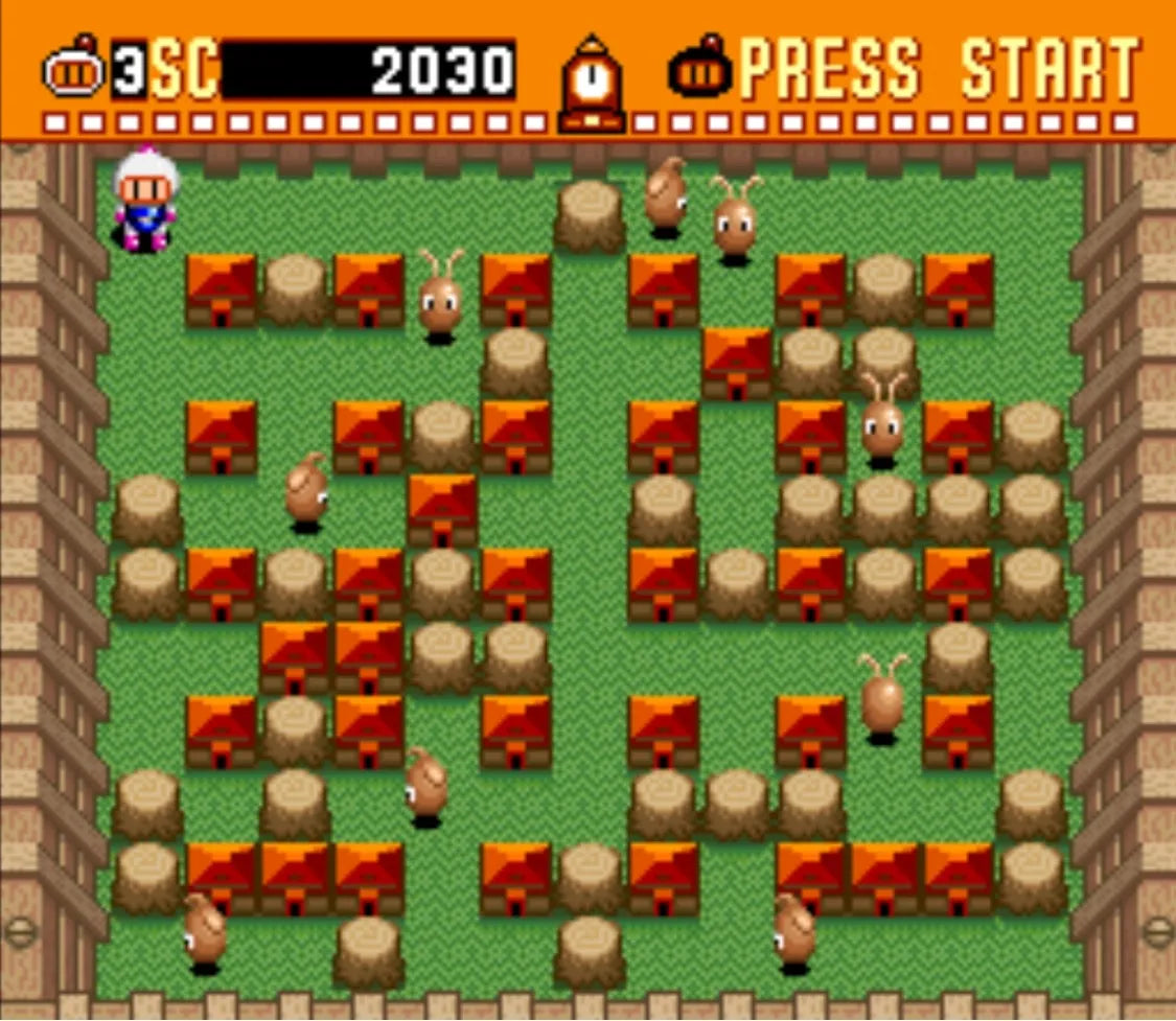Super Bomberman 2 Super Nintendo SNES action puzzle game multiplayer party game bomb placing maze battles Hudson Soft classic Bomberman series competitive gameplay retro 16 bit gaming Super Nintendo Entertainment System software video game title gameplay