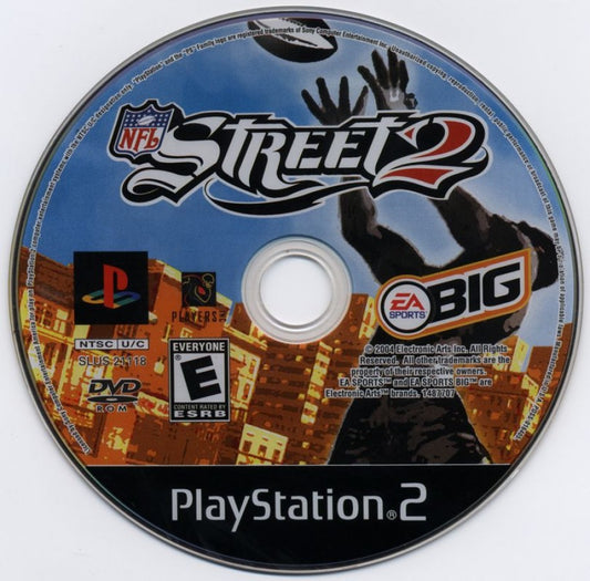 Retro NFL Street 2 PS2 inspired design featuring arcade football action aesthetic vintage PlayStation 2 street style gameplay exaggerated tackles trick plays urban sports culture fast paced multiplayer competition iconic EA Sports BIG presentation nostalgic football gaming energy - disc