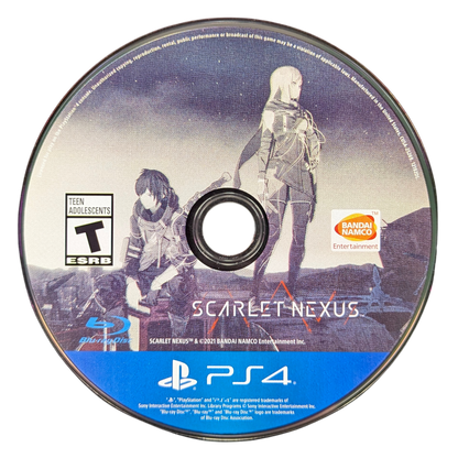 Scarlet Nexus for PlayStation 4 (PS4) at Gamers INC, featuring a futuristic action RPG with fast-paced psychokinetic combat, stylish anime-inspired visuals, and a dual-protagonist story where you unravel the mystery of the Other threat in the world of New Himuka disc