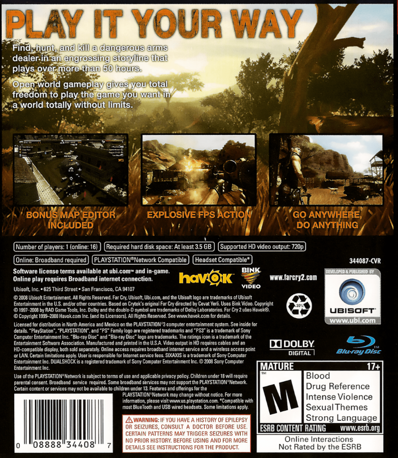 Far Cry 2 back cover art for PlayStation 3 (PS3) video game