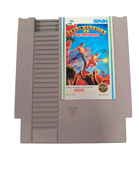 Ikari Warriors for Nintendo Entertainment System top down run and gun shooter featuring military combat co op gameplay enemy soldiers tanks and arcade style action cartridge