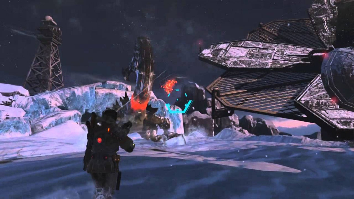 Lost Planet 3 Xbox 360 inspired design featuring sci fi survival shooter aesthetic frozen alien planet exploration industrial mech equipment hostile creature encounters cinematic action combat futuristic colonization atmosphere nostalgic Capcom gameplay presentation gameplay