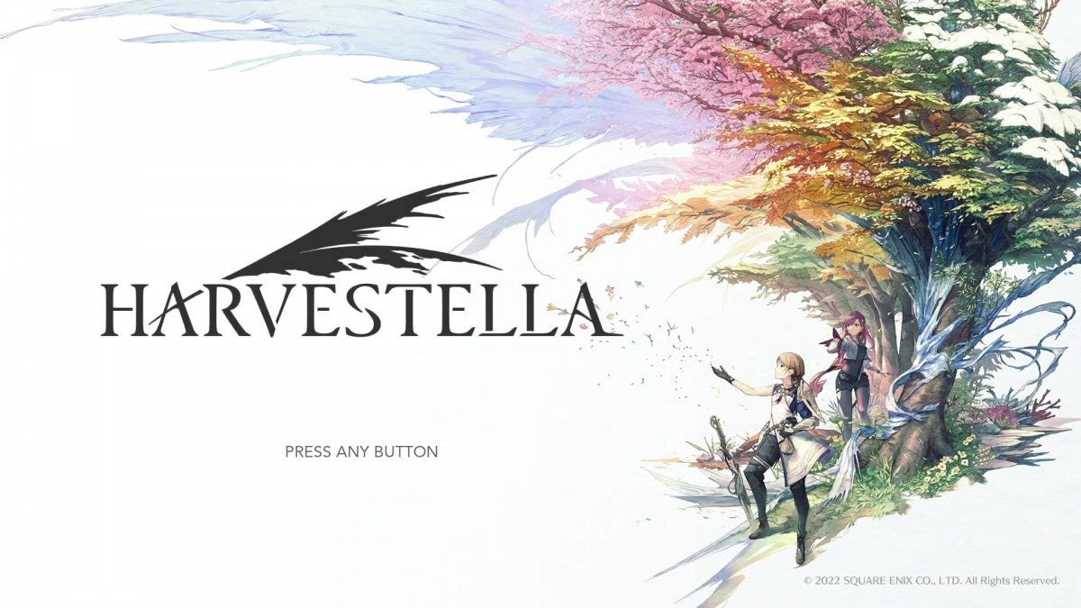 “Harvestella Nintendo Switch game start screen: fantasy RPG