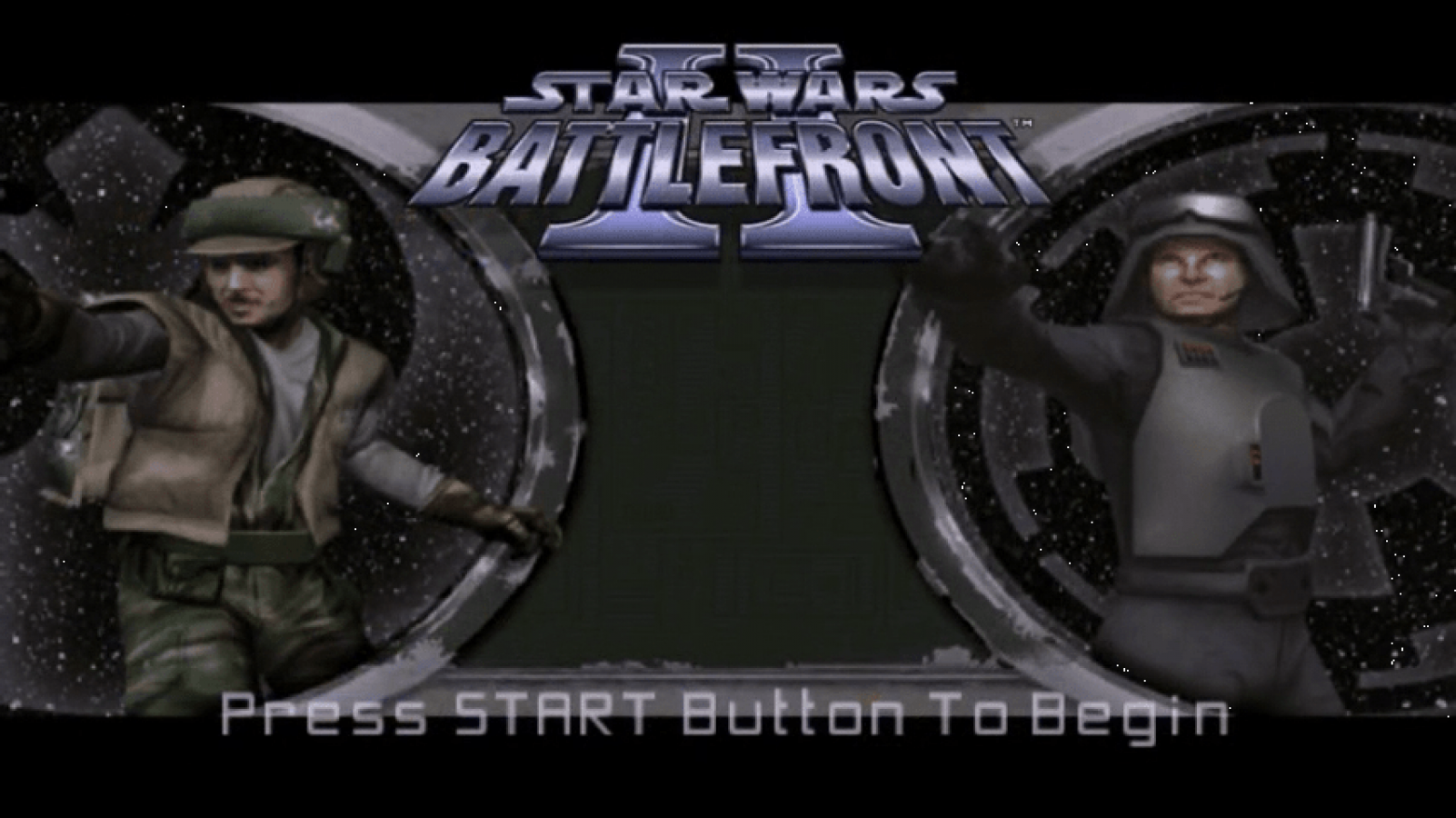 Star Wars: Battlefront II title page for PlayStation Portable (PSP) third-person and first-person shooter game