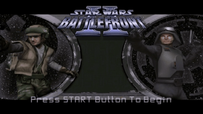 Star Wars: Battlefront II title page for PlayStation Portable (PSP) third-person and first-person shooter game
