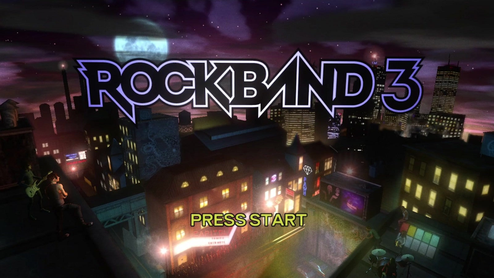 Rock Band 3 start screen for Xbox 360 (X360) music rhythm video game