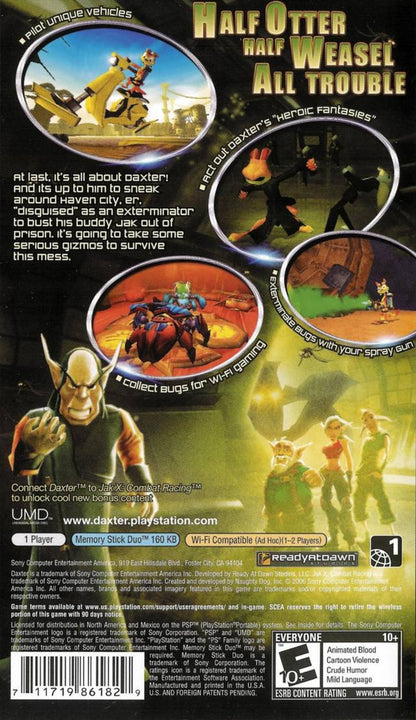 Daxter back cover art for Playstation Portal (PSP) video game.