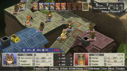 Cross Tails [Import] for PlayStation 5 (PS5) at Gamers INC, featuring a deep tactical RPG experience with a classic quarter-view perspective, where you command customizable units in a story-driven conflict between the feline Kingdom of Ranverfurt and the canine Republic of Hinkula gameplay screenshot