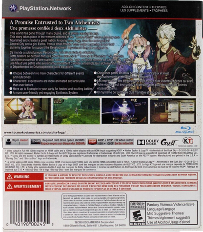 retro Atelier Escha and Logy Alchemists of the Dusk Sky PlayStation 3 PS3 cover art collectible JRPG anime fantasy game authentic classic gaming gameplay rear art 