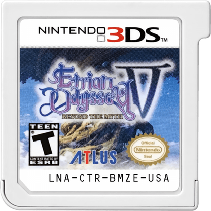 Etrian Odyssey V Beyond the Myth Nintendo 3DS video game featuring dungeon crawling role playing gameplay first person exploration party customization turn based combat map making character classes skill progression and classic Nintendo 3DS gameplay retro video game collection collectible gaming appeal cartridge