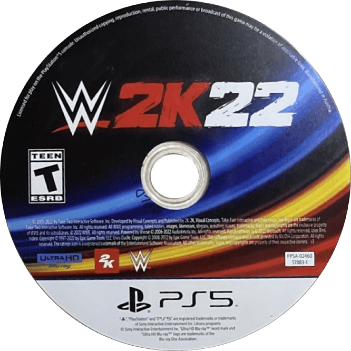 WWE 2K22 disc for PlayStation 5 (PS5) wrestling sports video game