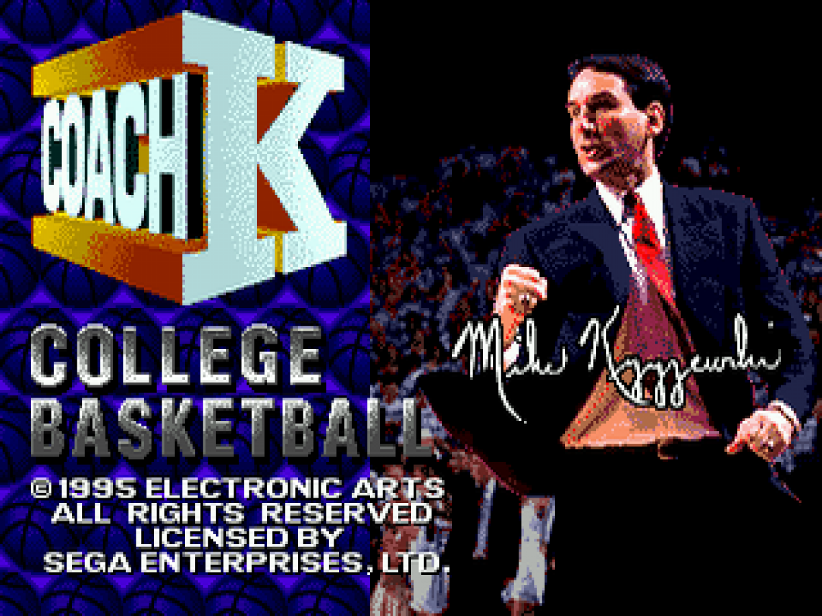 Coach K College Basketball title screen for Sega Genesis (GEN) video game