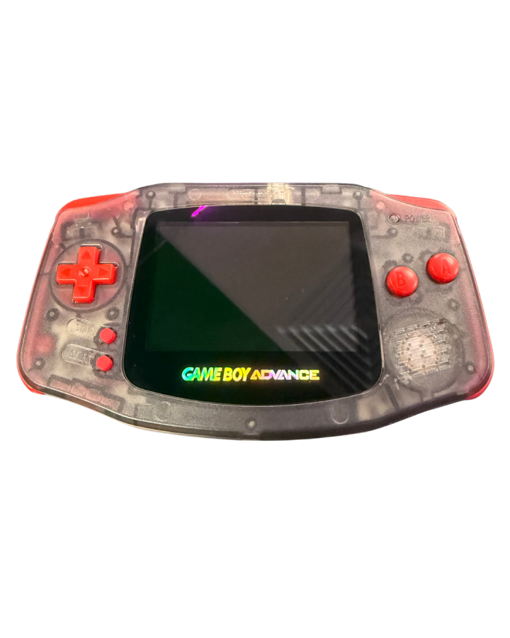 Game Boy Advance Custom Red and Black Shell handheld gaming system featuring a custom red and black shell design with a classic horizontal layout responsive controls and compatibility with Game Boy Advance and Game Boy Color games
