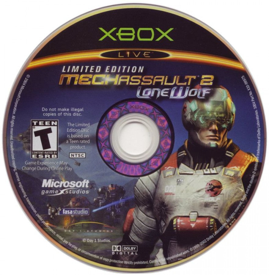 MechAssault 2 Lone Wolf Limited Edition retro Xbox video game MechAssault futuristic mech combat robotic warfare sci fi action shooter explosive battles multiplayer campaign special edition console title Xbox release disc