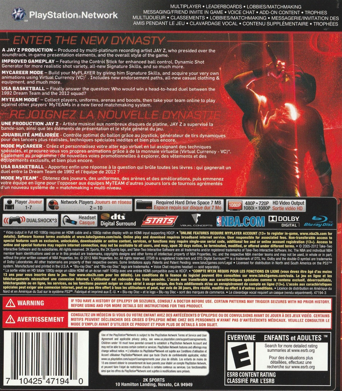 NBA 2K13 for PlayStation 3 (PS3) at Gamers INC, featuring executive production by Jay-Z with improved Control Stick mechanics and dynamic shot generators for the ultimate pro basketball simulation experience on your PS3 console back cover