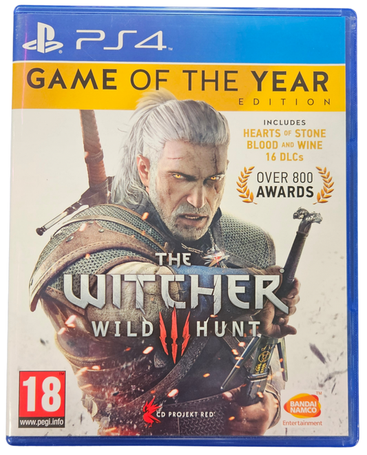 The Witcher 3 Wild Hunt Game of the Year Edition PAL PlayStation 4 PS4 for action role playing video game fans featuring expansive open world exploration epic fantasy storytelling monster hunting deep character progression complete edition with downloadable content immersive combat collectible gaming appeal front box art