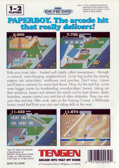 Paperboy back cover art for Sega Genesis (GEN) video game