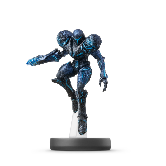 Dark Samus Amiibo loose featuring Dark Samus in her sleek, Phazon‑infused armor with a floating, menacing stance, compatible with Super Smash Bros. bonuses