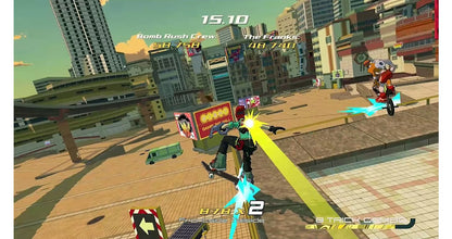 Bomb Rush Cyberfunk Xbox Series X for action sports video game fans featuring graffiti tagging inline skating BMX biking skateboarding street exploration futuristic city environments stylish cel shaded visuals tricks challenges music and high energy urban gameplay collectible gaming appeal gameplay
