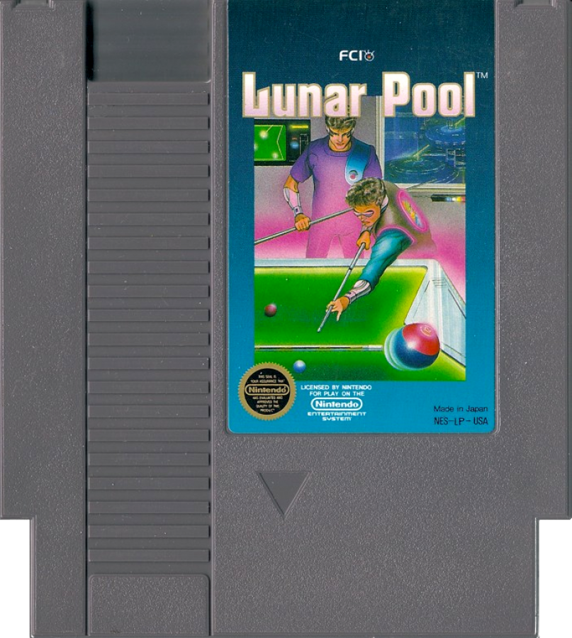 Lunar Pool Nintendo Entertainment System NES for retro video game enthusiasts featuring billiards style puzzle gameplay angled shot mechanics gravity influenced ball physics increasingly complex table layouts precision aiming challenges and classic arcade style sports puzzle action and collectible gaming appeal cart 