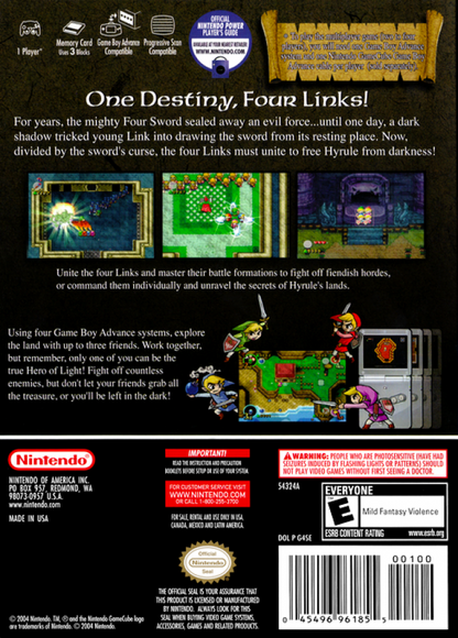 The Legend of Zelda: Four Swords Adventure – GameCube (GC) Back Cover Box Art for this GameCube Video Game