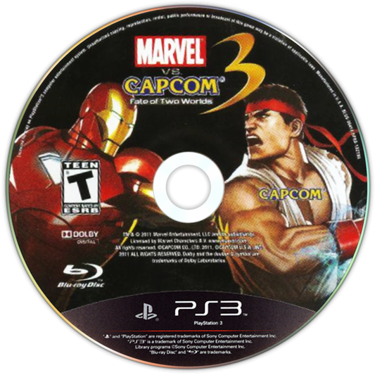 Marvel vs Capcom 3 Fate of Two Worlds PS3 game featuring fast-paced tag-team fighting action, iconic crossover characters, and competitive arcade-style battles disc