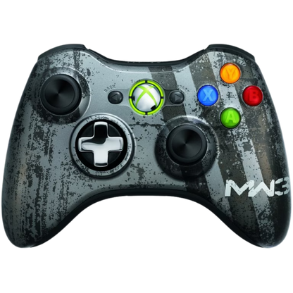 Xbox 360 Wireless Controller Call of Duty: Modern Warfare 3 Edition for Xbox 360 (X360) at Gamers INC, featuring the limited edition military-inspired design with custom "weathered" artwork and a transforming D-pad that rotates from a plus to a disc for ultimate control, providing the precision needed to dominate the battlefield in a rugged, collectible peripheral built for the most dedicated Call of Duty fans front face