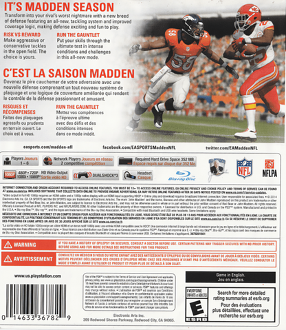 Madden NFL 15 back cover art for PlayStation 3 (PS3) video game