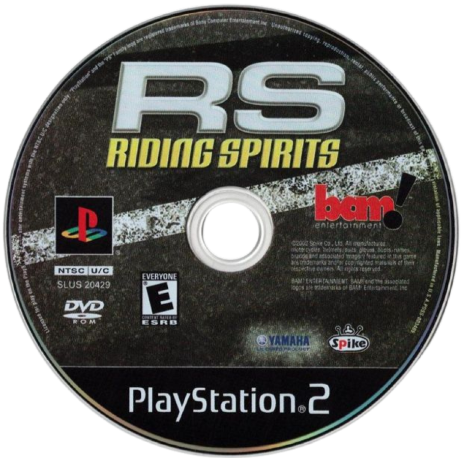 Riding Spirits – PlayStation 2 (PS2) video game disc, motorcycle racing simulation game.