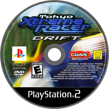Tokyo Xtreme Racer Drift 2 game for the PlayStation 2 featuring street racing gameplay focused on drifting mechanics car tuning and rival battles set on mountain roads with arcade style controls and progression through unlocking and defeating competitors disc
