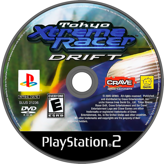 Tokyo Xtreme Racer Drift 2 game for the PlayStation 2 featuring street racing gameplay focused on drifting mechanics car tuning and rival battles set on mountain roads with arcade style controls and progression through unlocking and defeating competitors disc