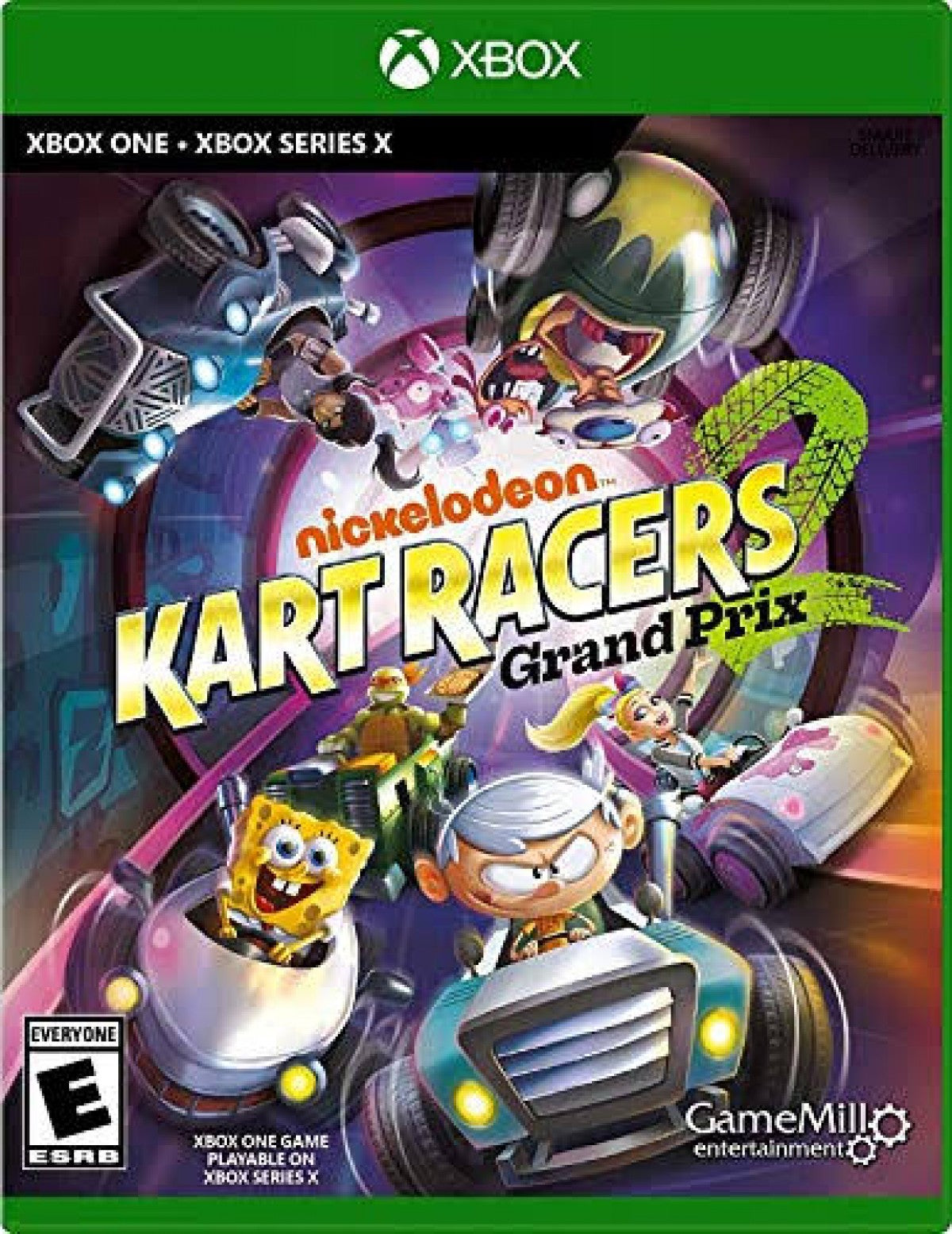 Nickelodeon Kart Racers 2 Grand Prix Xbox One for retro video game enthusiasts featuring arcade kart racing gameplay iconic Nickelodeon characters colorful tracks power up based competition local multiplayer racing family friendly fun and collectible gaming appeal front cover