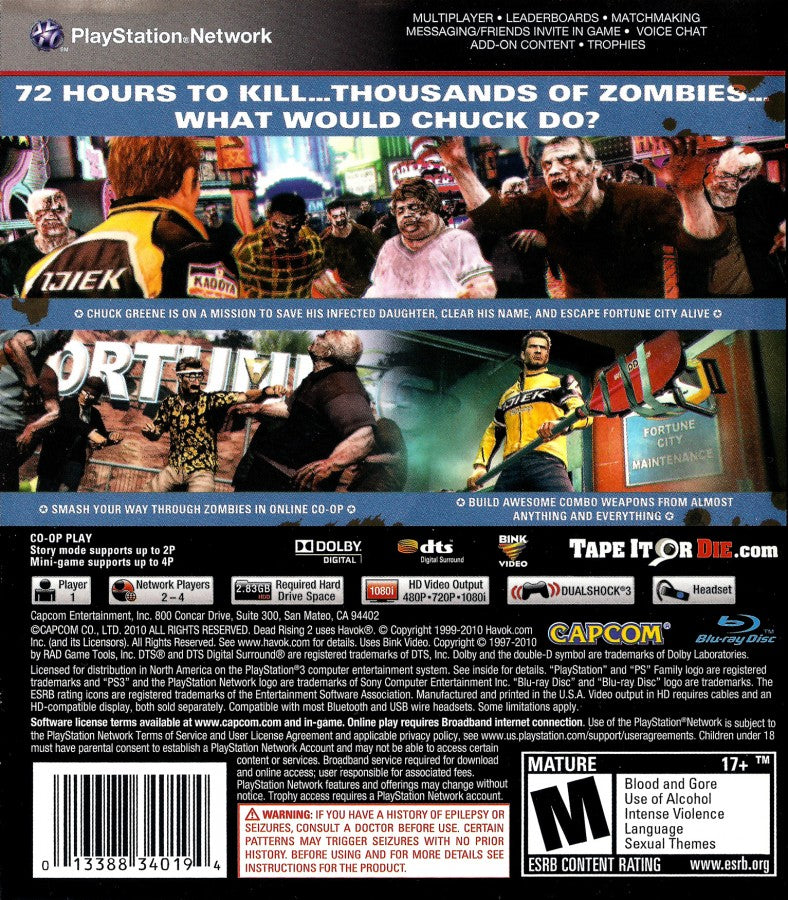 Dead Rising 2 Greatest Hits retro PlayStation 3 video game Dead Rising zombie survival horror action open world combat multiplayer console title PlayStation 3 release back of case