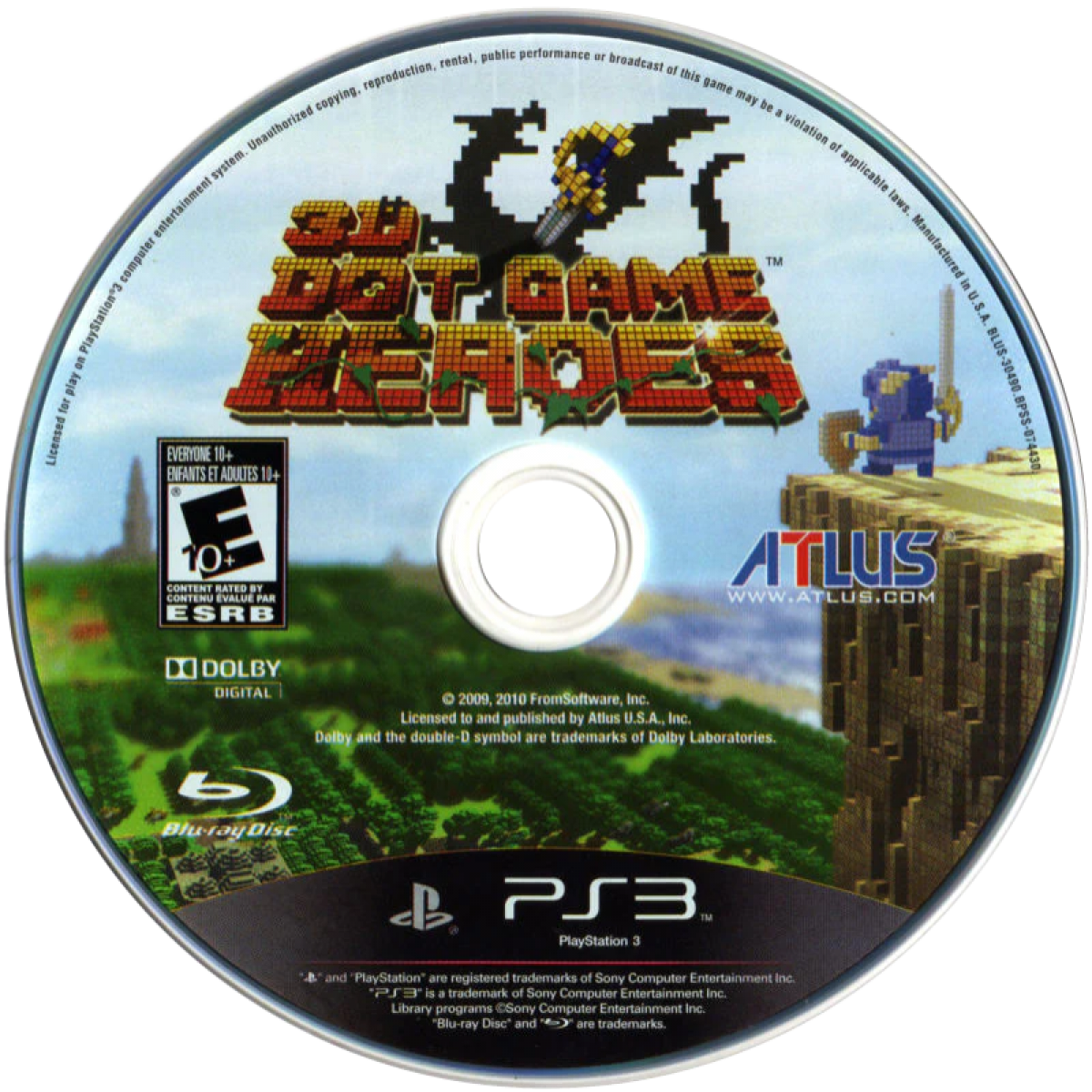 3D Dot Game Heores disc game cover for PlayStation 3 video game. 