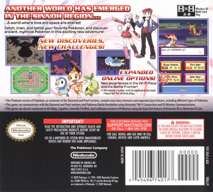 Pokémon Platinum back cover art for Nintendo DS (DS) Pokémon RPG adventure video game