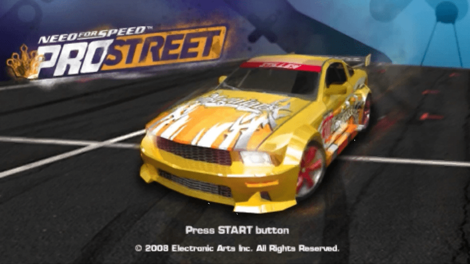 Need for Speed: Pro Street start screen for PlayStation Portable (PSP) racing game