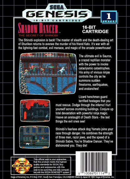 Shadow Dancer: The Secret of Shinobi back cover art for Sega Genesis (GEN) video game