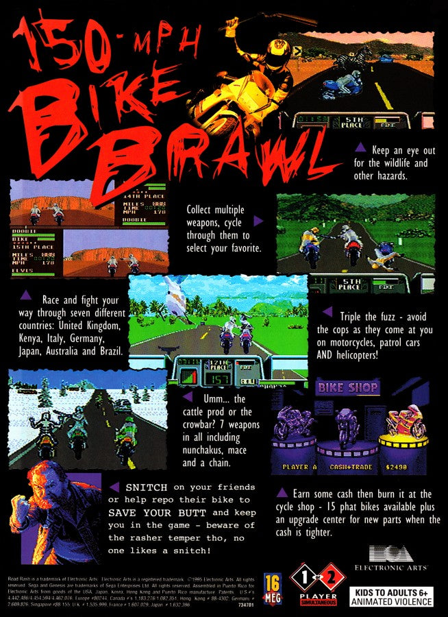Road Rash 3 back cover art for Sega Genesis (GEN) video game