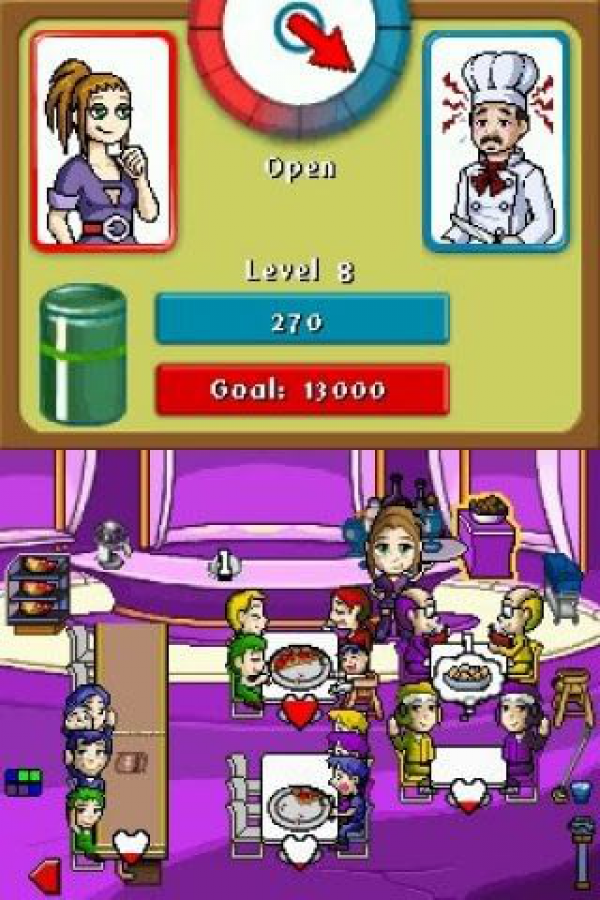 Diner Dash for Nintendo DS time management simulation video game featuring fast paced restaurant gameplay customer service challenges stylus controls and casual handheld gaming experience gameplay