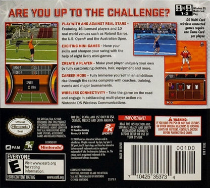 Top Spin 3 back of case for Nintendo DS (DS) tennis sports video game