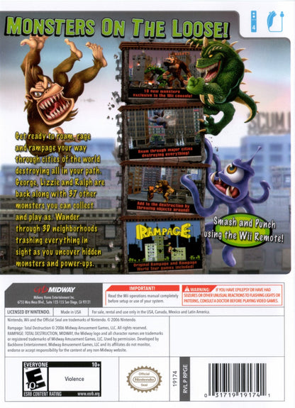 Rampage: Total Destruction – Nintendo Wii (Wii) monster destruction arcade action video game back of case