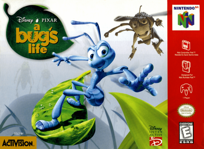 Disney Pixar A Bugs Life cover art for Nintendo 64 platformer video game