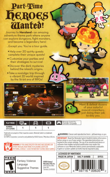 Heroland back of box for Nintendo Switch NS video game